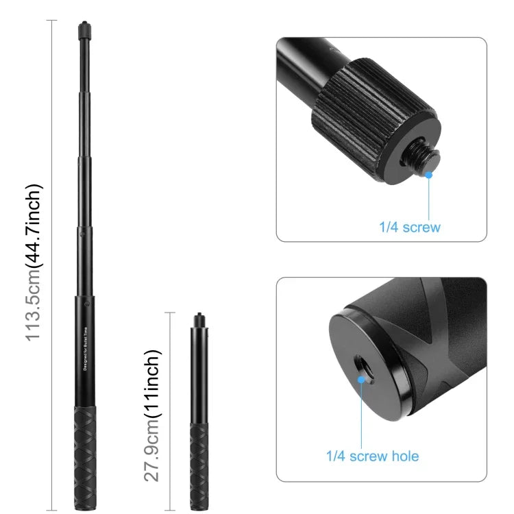 Insta360 One RS / X2 / X3 / X4 / DJI Osmo 360용 PULUZ 110cm 금속 셀카봉 모노포드 투명 어댑터 베이스 및 나사 포함, 110cm 모노포드