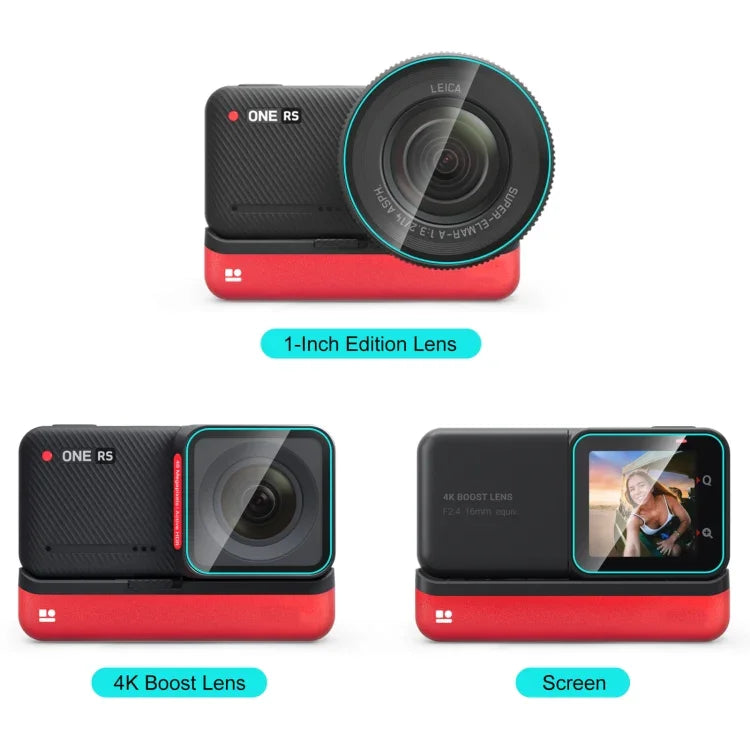 Insta360 One RS PULUZ 3-in-1 스크린 + 4K 렌즈 + 라이카 렌즈 강화 유리 필름, Insta360 One RS용
