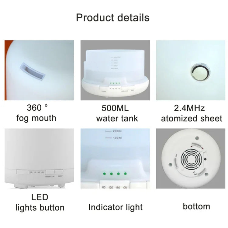 초음파 아로마 디퓨저 컬러풀 LED 조명 (미국 플러그), FU-168