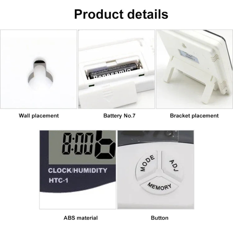 3.8인치 LCD 디지털 온도 및 습도계 시계/달력 포함 (HTC-1), HTC-1