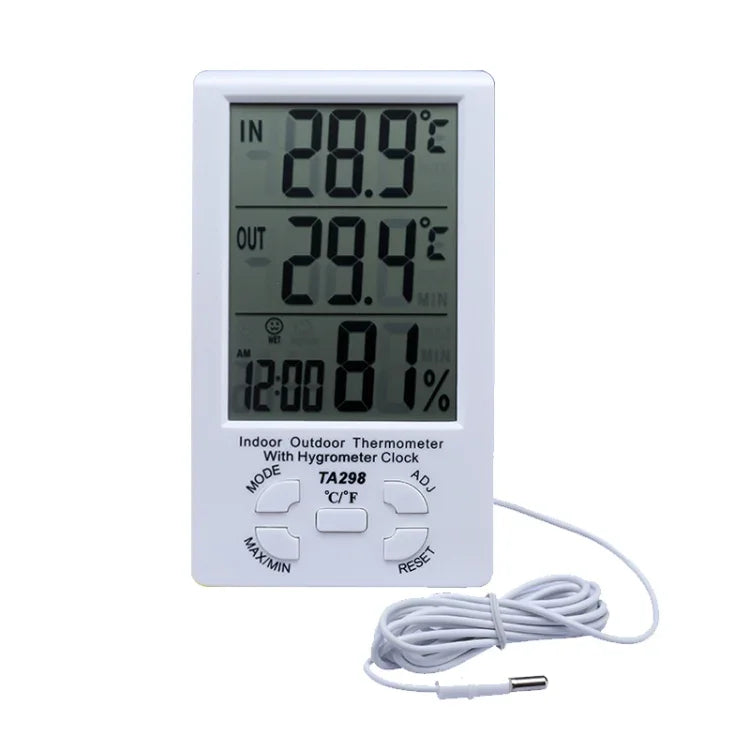 TA298 디지털 LCD 습도계 및 온도계 추가 센서 케이블 포함, TA298