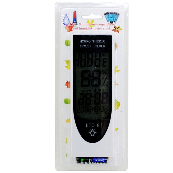 HTC-8 발광 LCD 디지털 LED 야간 조명 온도계 백라이트 습도계, 알람 / 날짜 / 시계 / 달력 포함, HTC-8