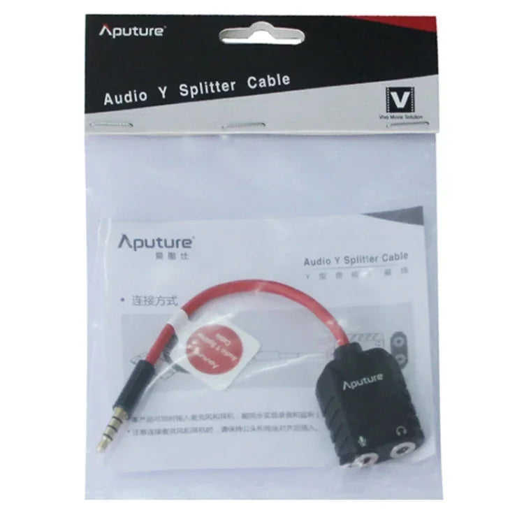 Aputure 3.5mm 오디오 Y형 수-2개 암 헤드셋 마이크 분배기 케이블, 3.5mm 수-2개 암