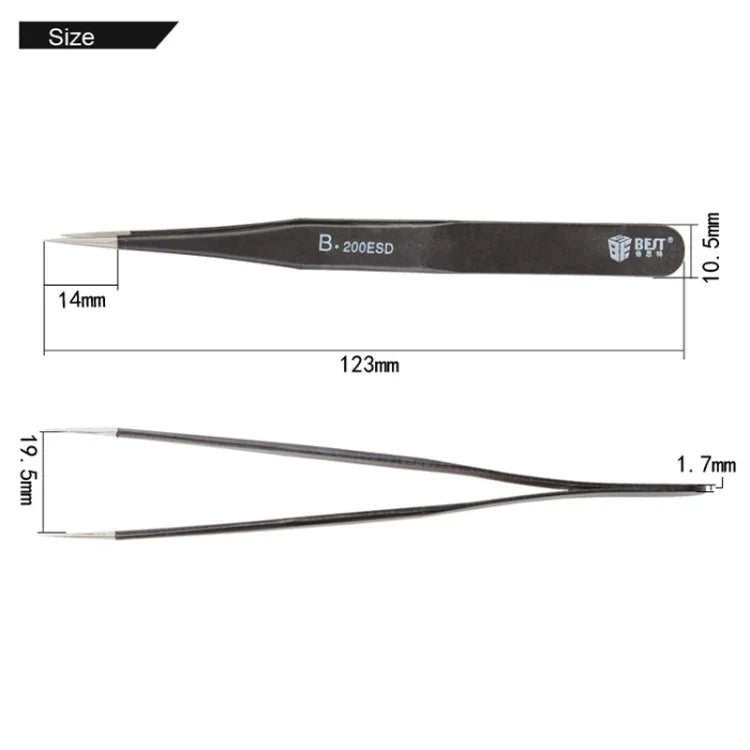 BEST BST-200ESD 202 스테인리스 스틸 정전기 방지 팁 핀셋, BST-200ESD
