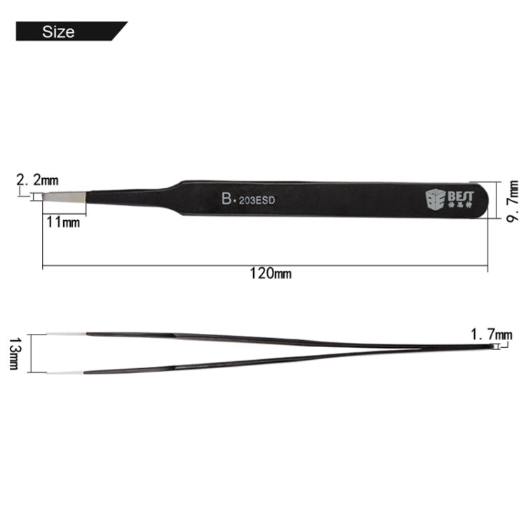 BEST BST-203ESD 202 스테인리스 스틸 정전기 방지 팁 핀셋, BST-203ESD