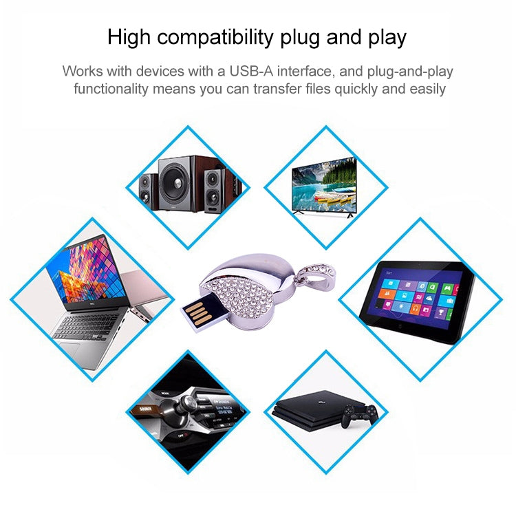 은색 하트 모양 다이아몬드 쥬얼리 USB 플래시 디스크, 발렌타인 데이 선물용, 2GB, 4GB, 8GB, 16GB, 32GB