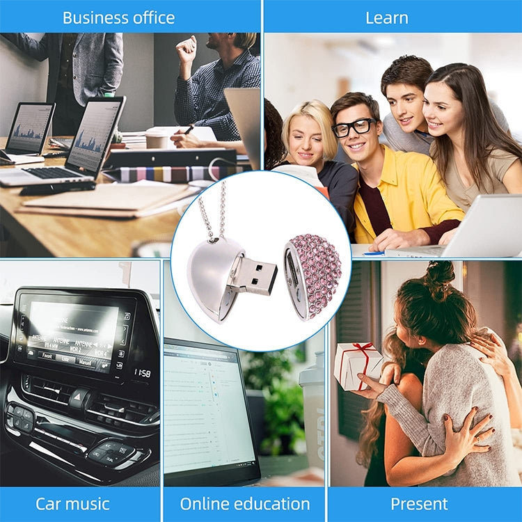 하트 모양 다이아몬드 쥬얼리 USB 플래시 디스크, 발렌타인 데이 선물용, 2GB, 4GB, 8GB, 16GB