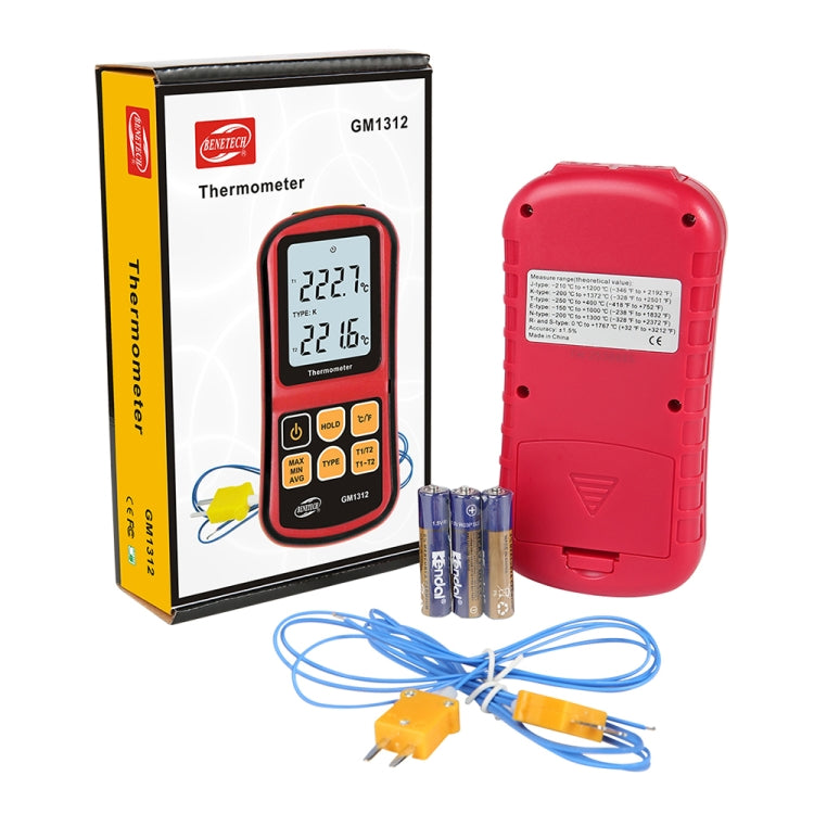 BENETECH GM1312 2.4인치 LCD 화면 열전대 온도계 J,K,T,E,N 및 R 타입 측정, 측정 범위: -50~300도C