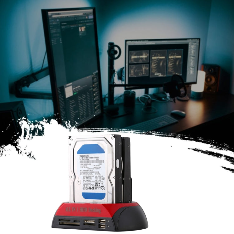 올인원 듀얼 2.5인치/3.5인치 SATA/IDE HDD 도크 스테이션 카드 리더 및 허브 포함
