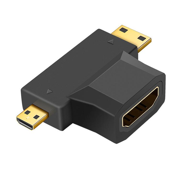 3-in-1 HDMI 암컷 to 미니 HDMI 수컷 + 마이크로 HDMI 수컷 어댑터, HDMI 암컷 to 미니 HDMI+마이크로 HDMI