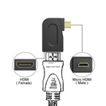 금도금 마이크로 HDMI 수컷 to HDMI 19핀 암컷 어댑터 90도 각도, 마이크로 HDMI to HDMI