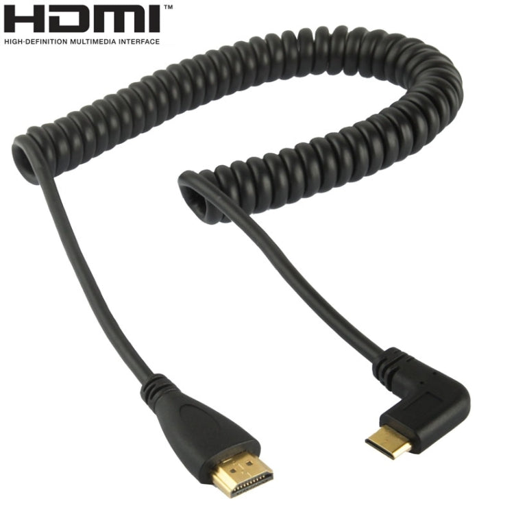 1.4 버전 금도금 미니 HDMI 수-수 코일 케이블, 3D / 이더넷 지원, 길이: 0.6m-2m, 직각 미니 HDMI 수-수 AM