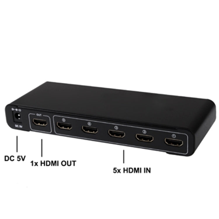 5포트 풀 HD 1080P HDMI 스위치 스위치 및 리모컨 포함, 1.3 버전 (5포트 HDMI 입력, 1포트 HDMI 출력), 1.3 버전