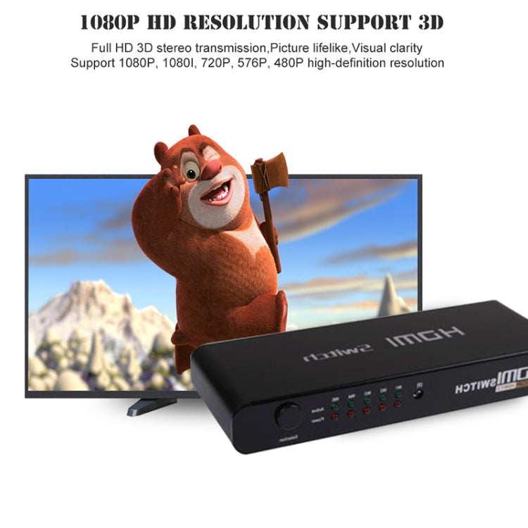 5포트 풀 HD 1080P HDMI 스위치 스위치 및 리모컨 포함, 1.3 버전 (5포트 HDMI 입력, 1포트 HDMI 출력), 1.3 버전