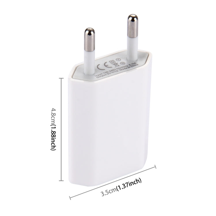 5V / 1A 단일 USB 포트 충전기 여행용 충전기, EU 플러그, 흰색