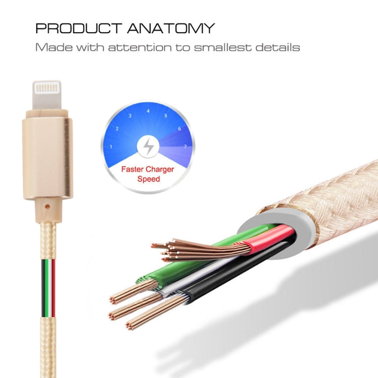 1m Woven Style Metal Head 8 Pin to USB Data Sync Charging Cable for iPhone, iPad