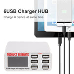 WLX-899 30W USB 충전기 5V 6A 출력 3.5A 최대 고속 6포트 USB 충전기 디지털 디스플레이 및 1.5m 케이블 포함, WLX-899
