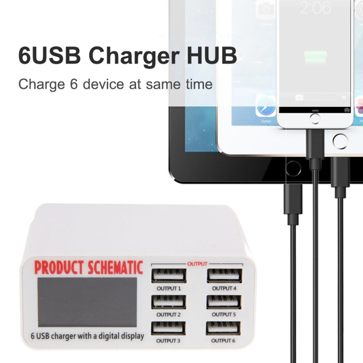 WLX-899 30W USB 충전기 5V 6A 출력 3.5A 최대 고속 6포트 USB 충전기 디지털 디스플레이 및 1.5m 케이블 포함, WLX-899