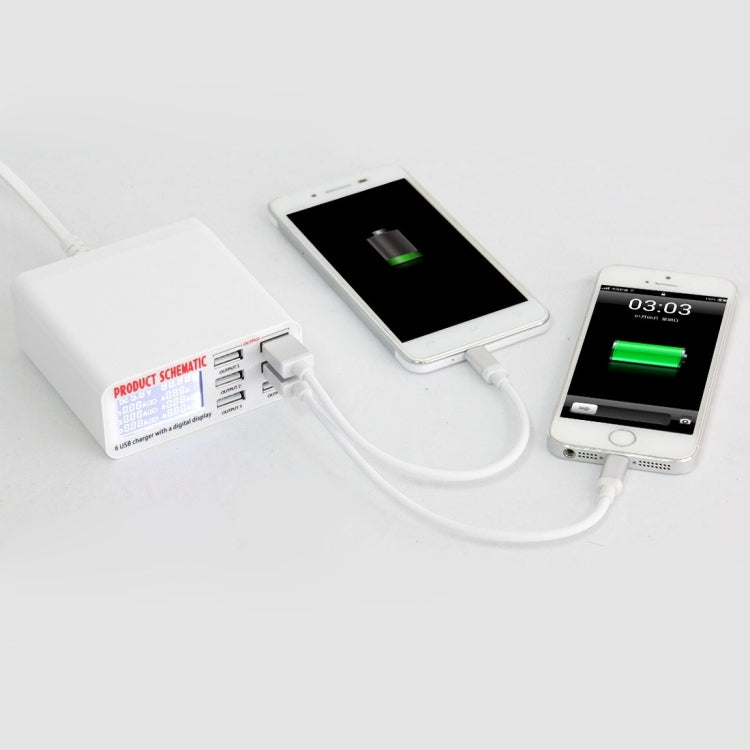 WLX-899 30W USB 충전기 5V 6A 출력 3.5A 최대 고속 6포트 USB 충전기 디지털 디스플레이 및 1.5m 케이블 포함, WLX-899