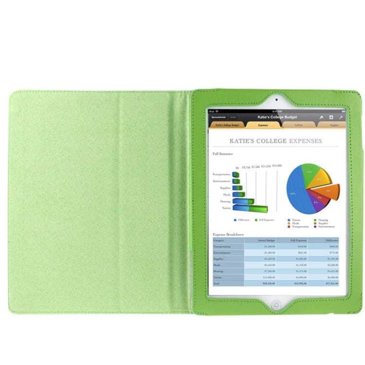 High Quality Litchi Texture Folding Leather with Sleep / Wake-up & Holder Function for iPad 2 / iPad 3 / iPad 4