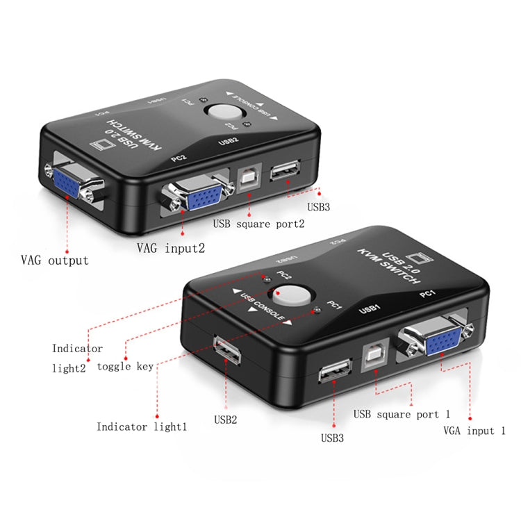 KVM-21UA 2포트 USB KVM 스위치 박스 PC 키보드 마우스 모니터용 제어 버튼 포함, 2포트 (USB 포함)