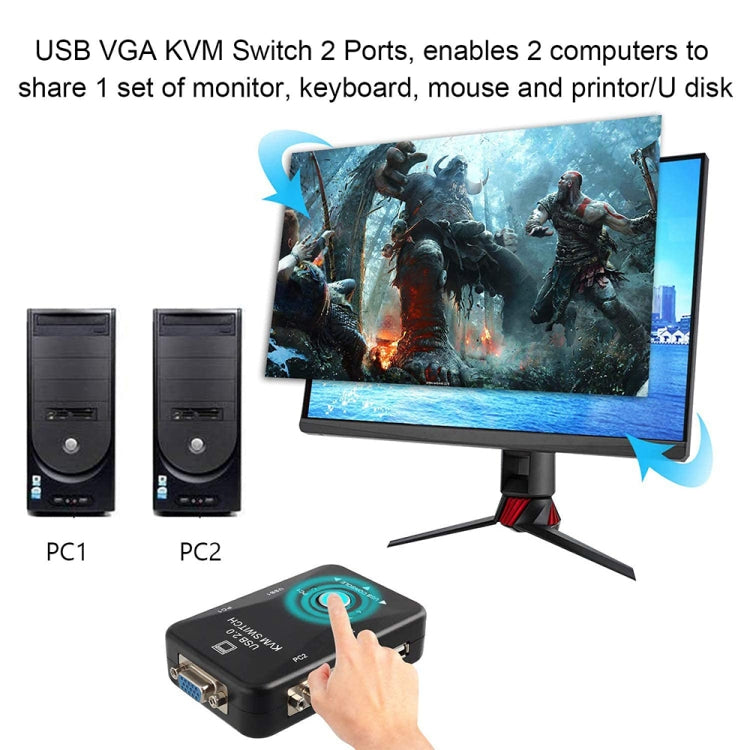 KVM-21UA 2포트 USB KVM 스위치 박스 PC 키보드 마우스 모니터용 제어 버튼 포함, 2포트 (USB 포함)