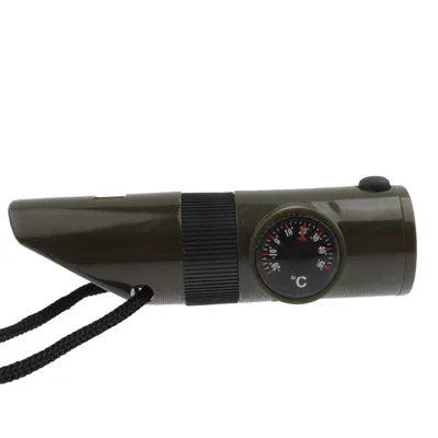 7가지 기능 1세트 (생존 호루라기 / 나침반 / 온도계 / LED 라이트 / 확대경 / 반사판 / 끈), 7가지 기능 생존 호루라기