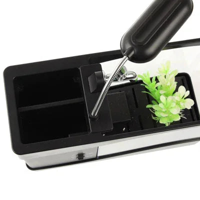 USB 데스크탑 아쿠아리움 미니 어항 흐르는 물과 6 LED 조명, LCD 시계 디스플레이 달력, 시간 및 알람 포함 (1.5쿼트 물 보유)