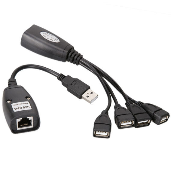 USB 2.0 CAT5 / CAT5E / CAT6 RJ45 → 4 USB 이더넷 확장기 LAN 연장 케이블 리피터 어댑터, 4포트 USB