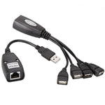 USB 2.0 CAT5 / CAT5E / CAT6 RJ45 → 4 USB 이더넷 확장기 LAN 연장 케이블 리피터 어댑터, 4포트 USB