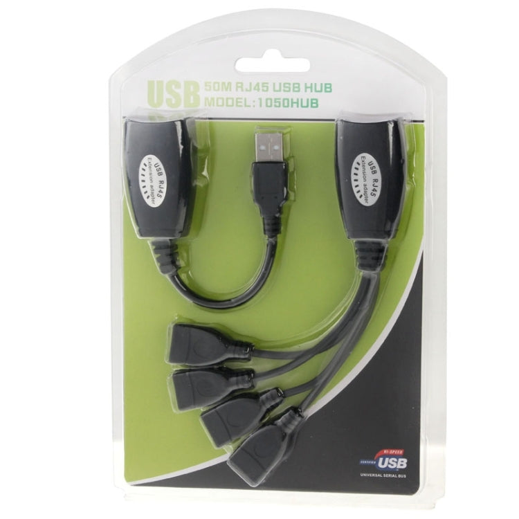 USB 2.0 CAT5 / CAT5E / CAT6 RJ45 → 4 USB 이더넷 확장기 LAN 연장 케이블 리피터 어댑터, 4포트 USB