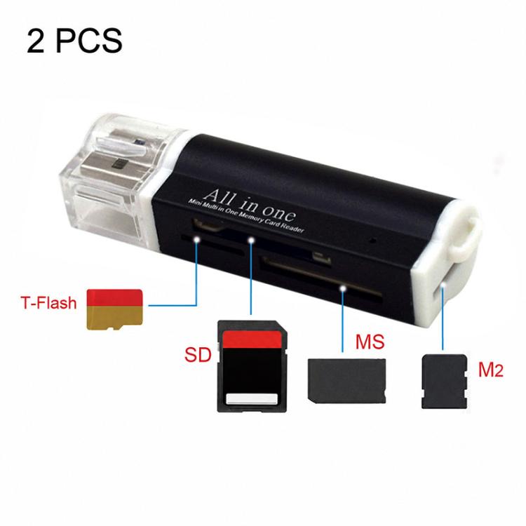 2개 멀티 올인원 USB 2.0 마이크로 SD SDHC TF M2 MMC MS PRO DUO 메모리 카드 리더기