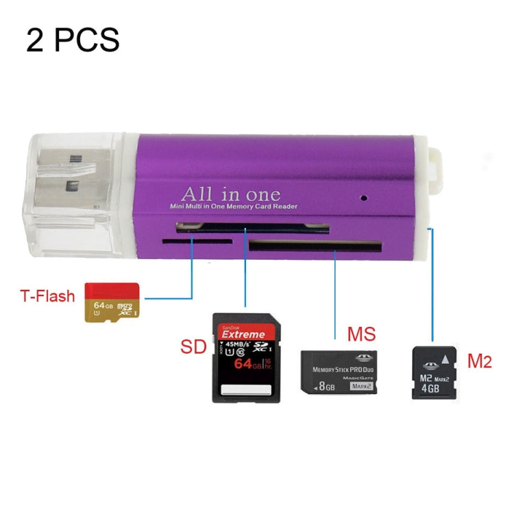 2개 멀티 올인원 USB 2.0 마이크로 SD SDHC TF M2 MMC MS PRO DUO 메모리 카드 리더기