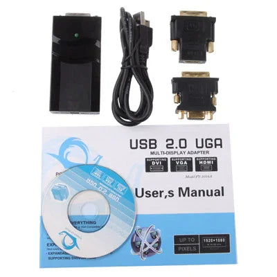 USB 2.0 to DVI / VGA / HDMI 디스플레이 어댑터, 풀 HD 1080P 지원, 최대 6대 디스플레이 확장 가능, USB 2.0 해상도: 1920*1080