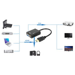 26cm HDMI에서 VGA + 오디오 출력 비디오 변환 케이블, 3.5mm 오디오 케이블 포함, 풀 HD 1080P 지원, 길이: 26cm