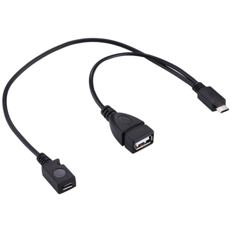 USB 2.0 마이크로-B 수형 to USB 2.0 마이크로-B 암형 및 USB 2.0 암형 Y 분배기 OTG 케이블, 길이: 19 / 30cm