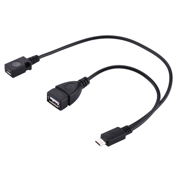 USB 2.0 마이크로-B 수형 to USB 2.0 마이크로-B 암형 및 USB 2.0 암형 Y 분배기 OTG 케이블, 길이: 19 / 30cm