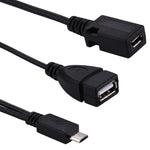 USB 2.0 마이크로-B 수형 to USB 2.0 마이크로-B 암형 및 USB 2.0 암형 Y 분배기 OTG 케이블, 길이: 19 / 30cm
