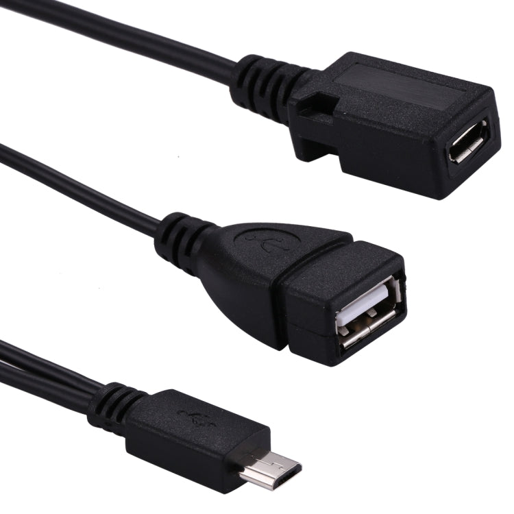 USB 2.0 마이크로-B 수형 to USB 2.0 마이크로-B 암형 및 USB 2.0 암형 Y 분배기 OTG 케이블, 길이: 19 / 30cm