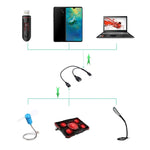 USB 2.0 마이크로-B 수형 to USB 2.0 마이크로-B 암형 및 USB 2.0 암형 Y 분배기 OTG 케이블, 길이: 19 / 30cm