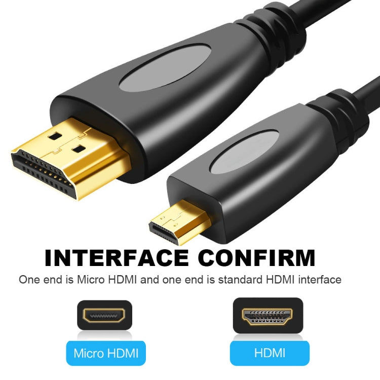 1.8m 금도금 3D 1080P 마이크로 HDMI 수컷 to HDMI 수컷 케이블, 휴대폰, 카메라, GoPro용, 금도금 마이크로 HDMI, 길이: 1.8m