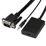 VGA + 오디오 to 풀 HD 1080P HDMI 비디오 컨버터 박스 어댑터, HDMI 암컷 to VGA 수컷 + 오디오, 블랙