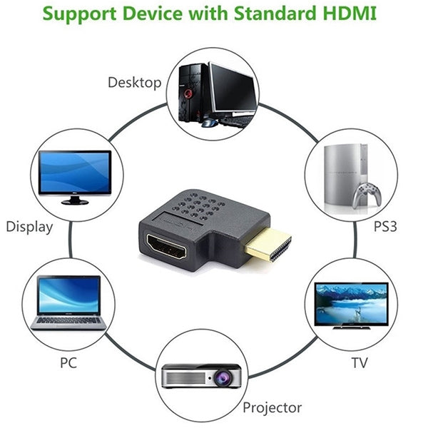 금도금 HDMI 19핀 수컷 to HDMI 19핀 암컷 어댑터 90도 각도, HDMI 암컷 to 수컷