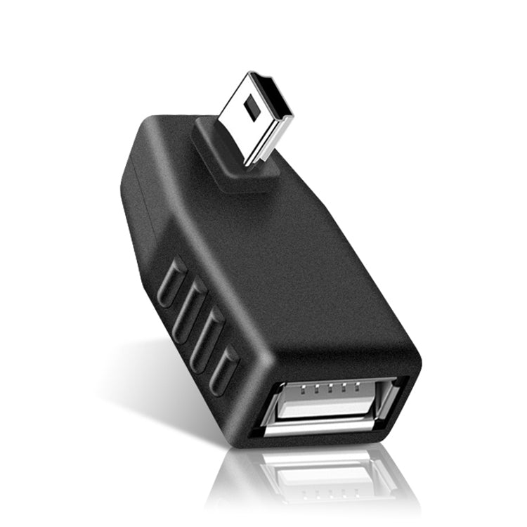 미니 USB 수컷 to USB 2.0 AF 어댑터, OTG 기능 지원, 90도 왼쪽 각도, 90도 오른쪽 각도
