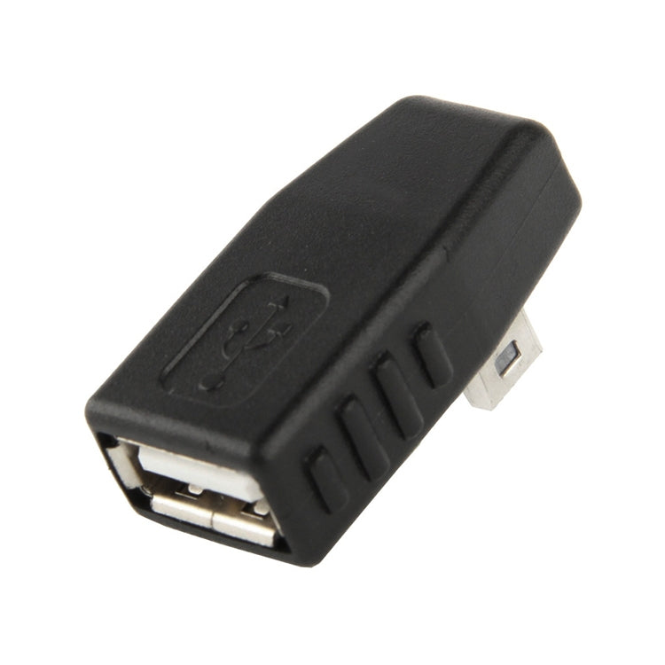 미니 USB 수컷 to USB 2.0 AF 어댑터, OTG 기능 지원, 90도 왼쪽 각도, 90도 오른쪽 각도