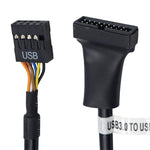 USB 2.0 9핀 마더보드 암 to USB 3.0 19핀 하우징 수컷 어댑터 케이블, 길이: 15cm, 9핀 암 to 19핀 수컷