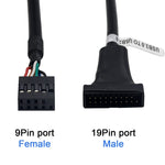 USB 2.0 9핀 마더보드 암 to USB 3.0 19핀 하우징 수컷 어댑터 케이블, 길이: 15cm, 9핀 암 to 19핀 수컷