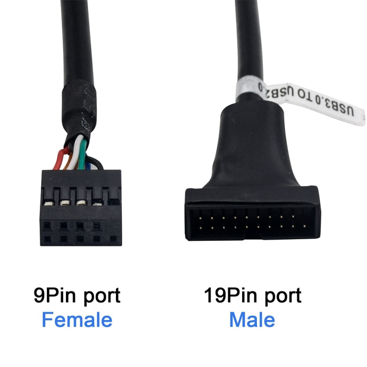 USB 2.0 9핀 마더보드 암 to USB 3.0 19핀 하우징 수컷 어댑터 케이블, 길이: 15cm, 9핀 암 to 19핀 수컷
