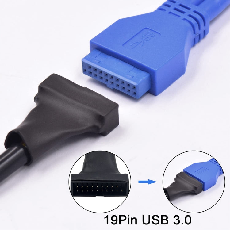 USB 2.0 9핀 마더보드 암 to USB 3.0 19핀 하우징 수컷 어댑터 케이블, 길이: 15cm, 9핀 암 to 19핀 수컷