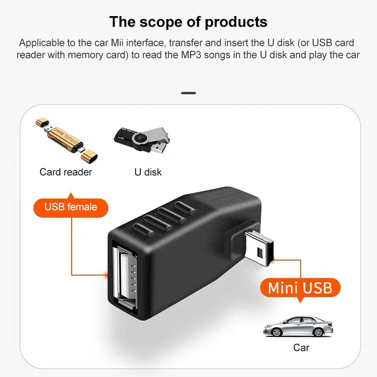90도 미니 USB 수컷 to USB 2.0 AF 어댑터, 90도 위쪽 각도, 90도 아래쪽 각도